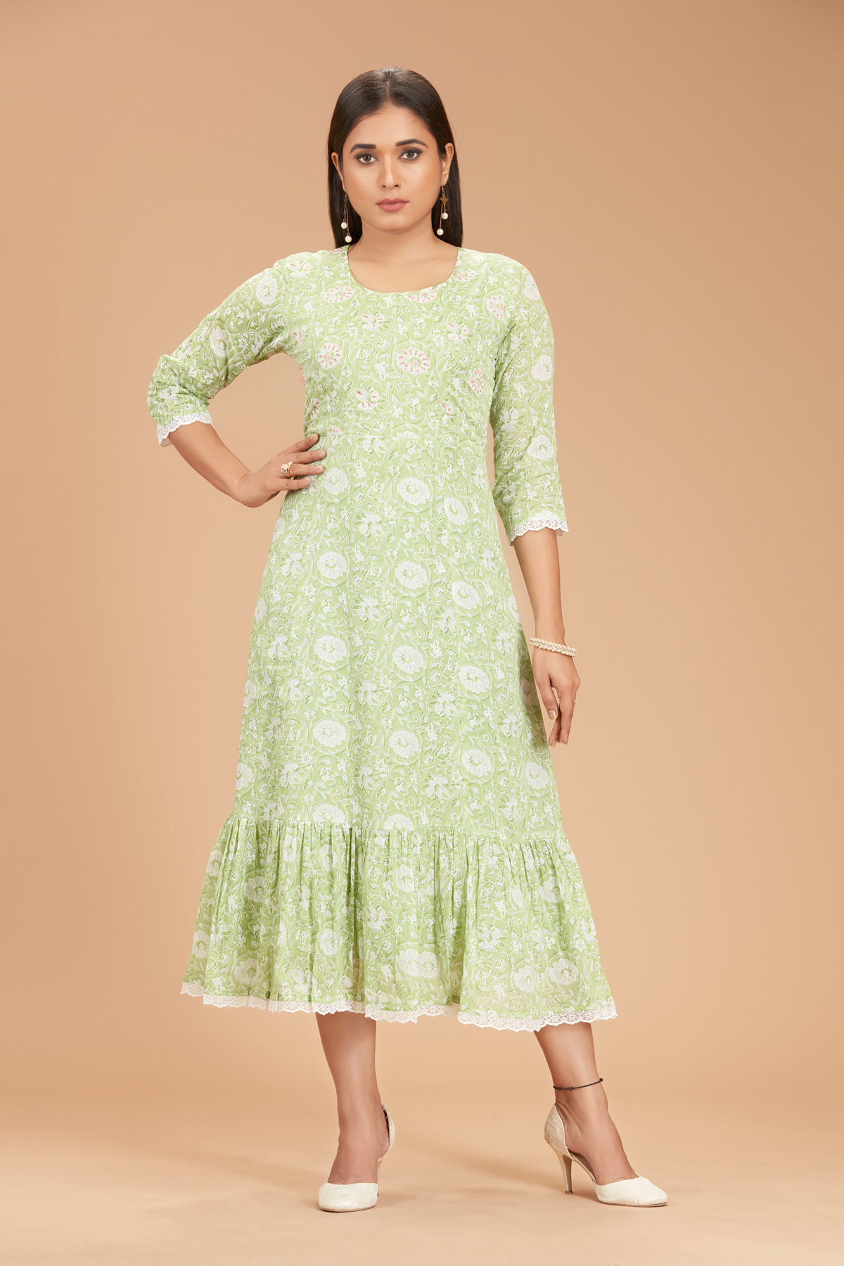 Green Printed Flare Dress